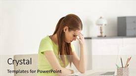  Presentation with babbling brook beautiful reflections - Colorful PPT layouts enhanced with young woman suffering from headache backdrop and a soft green colored foreground