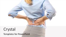  Presentation with back pain - Amazing PPT theme having young woman suffering from pain backdrop and a light gray colored foreground