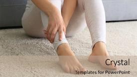  Presentation with leg pain - Audience pleasing slide deck consisting of young woman suffering from pain backdrop and a coral colored foreground