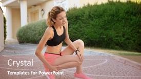  Presentation with leg pain - Slide deck enhanced with young woman suffering from pain in leg outdoors background and a coral colored foreground