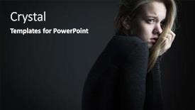  Presentation with depression - Presentation theme featuring young-woman-suffering background and a dark gray colored foreground