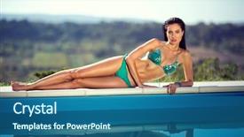  Presentation with water woman swimming underwater - Slide deck featuring young woman sunbathing near swimming background and a ocean colored foreground