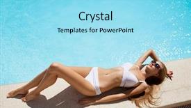  Presentation with water woman swimming underwater - PPT layouts with young woman sunbathing near swimming background and a arctic colored foreground