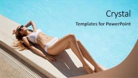  Presentation with swimming pool - PPT theme consisting of young woman sunbathing near swimming background and a arctic colored foreground