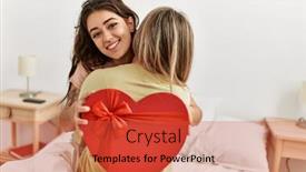  Presentation with valentine - PPT layouts featuring young-woman-surprising-her-girlfriend background and a red colored foreground