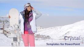  Presentation with surveying - Audience pleasing PPT theme consisting of young-woman-surveying-the-snow backdrop and a sky blue colored foreground