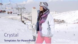  Presentation with surveying - Amazing presentation design having young woman surveying the snow mountain slopes backdrop and a sky blue colored foreground