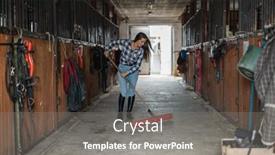 Presentation with floor - Slide deck with young-woman-sweeping-stable-s background and a gray colored foreground