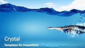  Presentation with swimmer - Beautiful presentation theme featuring young woman swimmer in cap backdrop and a teal colored foreground