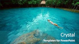  Presentation with alone - Beautiful presentation theme featuring young woman swimming alone in a blue clear water of a lake situated in tropical forest backdrop and a teal colored foreground