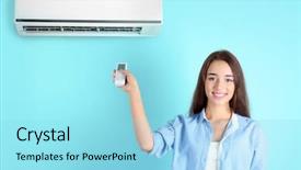  Presentation with conditioner - Amazing presentation design having young woman switching on air backdrop and a arctic colored foreground