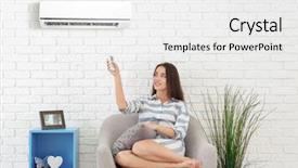  Presentation with conditioner - Cool new slide deck with young woman switching on air backdrop and a white colored foreground