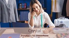  Presentation with clothing factory - PPT theme enhanced with young-woman-tailor-drawing-clothes background and a soft green colored foreground