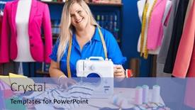  Presentation with sewing machine - PPT layouts featuring young-woman-tailor-smiling-confident background and a light blue colored foreground