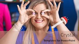  Presentation with sewing - Theme featuring young-woman-tailor-smiling-confident background and a coral colored foreground
