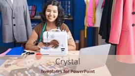  Presentation with sewing machine - PPT layouts with young-woman-tailor-using-sewing background and a lemonade colored foreground