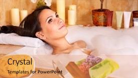  Presentation with bubble - Presentation design consisting of young woman take bubble bath background and a coral colored foreground