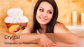  Presentation with housing bubble - Slides with young woman take bubble bath background and a  colored foreground