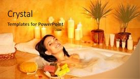  Presentation with ice bubble - PPT theme with young woman take bubble bath background and a gold colored foreground