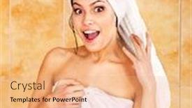  Presentation with bubble - Colorful PPT layouts enhanced with young woman take bubble bath backdrop and a coral colored foreground