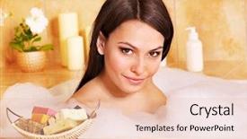  Presentation with ice bubble - Cool new PPT layouts with young woman take bubble bath backdrop and a  colored foreground