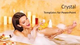  Presentation with bubble - PPT layouts with young woman take bubble bath background and a blonde colored foreground