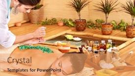  Presentation with bubble - Colorful slide set enhanced with young-woman-take-bubble-bath backdrop and a coral colored foreground