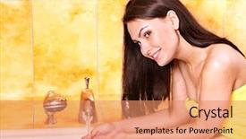  Presentation with bath bombs for mothers - Presentation design with young woman take bubble bath background and a coral colored foreground