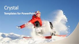  Presentation with snowboard - Audience pleasing presentation theme consisting of young woman take fun on the snowboard backdrop and a teal colored foreground