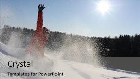  Presentation with snowboard - Presentation theme consisting of young woman take fun on the snowboard background and a light gray colored foreground