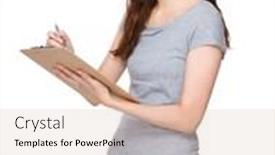  Presentation with note - PPT theme with young-woman-take-note background and a lemonade colored foreground