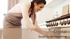  Presentation with muffins - Colorful presentation enhanced with young-woman-takes-out-chocolate backdrop and a coral colored foreground
