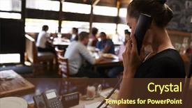  Presentation with phone - Audience pleasing presentation consisting of young woman taking a reservation backdrop and a tawny brown colored foreground