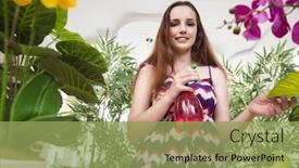  Presentation with home care - Slide deck with young woman taking care of home plants background and a yellow colored foreground