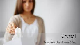  Presentation with tissue - Cool new presentation theme with young woman taking facial tissue backdrop and a light gray colored foreground