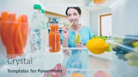  Presentation with fridge - Slide deck featuring young-woman-taking-fresh-healthy background and a lemonade colored foreground