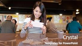  Presentation with barbecue - Beautiful presentation design featuring korean bbq - young woman taking photo backdrop and a tawny brown colored foreground