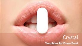  Presentation with loss - PPT theme having young woman taking pill closeup weight loss concept background and a coral colored foreground