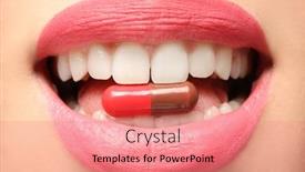  Presentation with weight loss - Cool new theme with young woman taking pill closeup weight loss concept backdrop and a coral colored foreground
