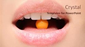  Presentation with weight loss - Colorful slide deck enhanced with young woman taking pill closeup weight loss concept backdrop and a coral colored foreground