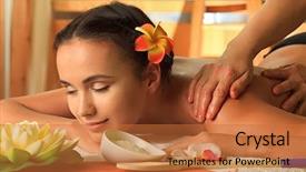  Presentation with young sing woman singing young - PPT theme having young woman taking spa treatment background and a red colored foreground