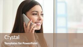  Presentation with beautiful young woman getting face - Slides having young woman talking by mobile background and a coral colored foreground