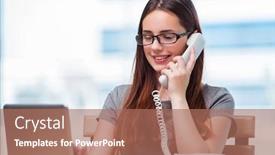  Presentation with phone - Cool new slide deck with young-woman-talking-on-phone backdrop and a coral colored foreground