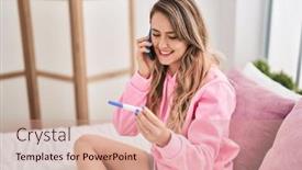  Presentation with smartphone - Slide deck featuring young-woman-talking-on-smartphone and a coral colored foreground