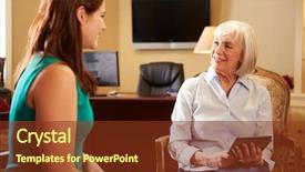  Presentation with medical procedure simulation using blood - Beautiful slide set featuring young woman talking to counsellor backdrop and a tawny brown colored foreground