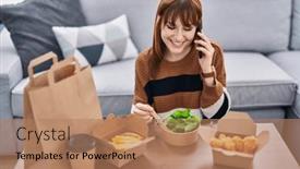  Presentation with take - PPT layouts featuring young-woman-talking background and a coral colored foreground