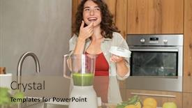  Presentation with healthy juice - Presentation theme with young-woman-tasting-healthy-detox background and a coral colored foreground