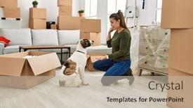  Presentation with teaching - Presentation featuring young-woman-teaching-dog background and a mint green colored foreground