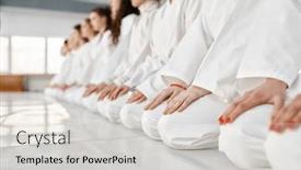  Presentation with martial arts - Slides with young-woman-team-in-white background and a light gray colored foreground