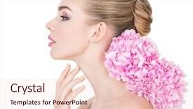  Presentation with skin health - PPT layouts with young woman touches neck background and a lemonade colored foreground